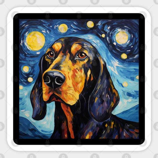 Black and Tan Coonhound Painted in Starry Night style Sticker by NatashaCuteShop